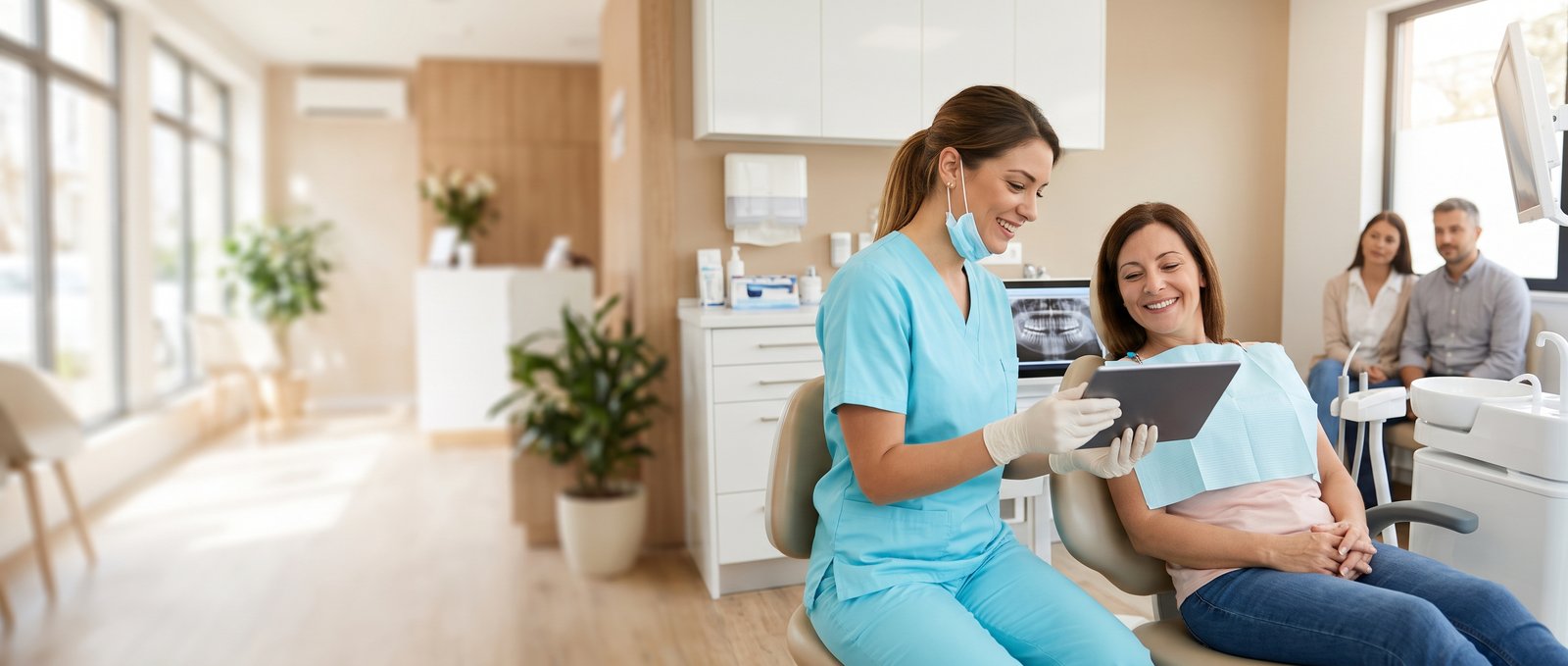 Profesional de la salud en un consultorio dental luminoso